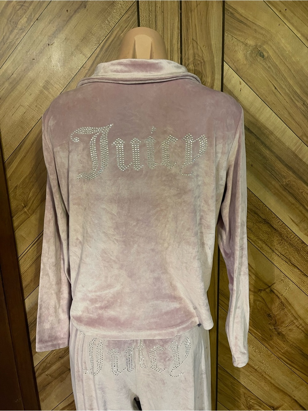 Juicy Couture Pink Velour Pajama Set Bling Logo PJ Top Med Bottom Large - Picture 8 of 14